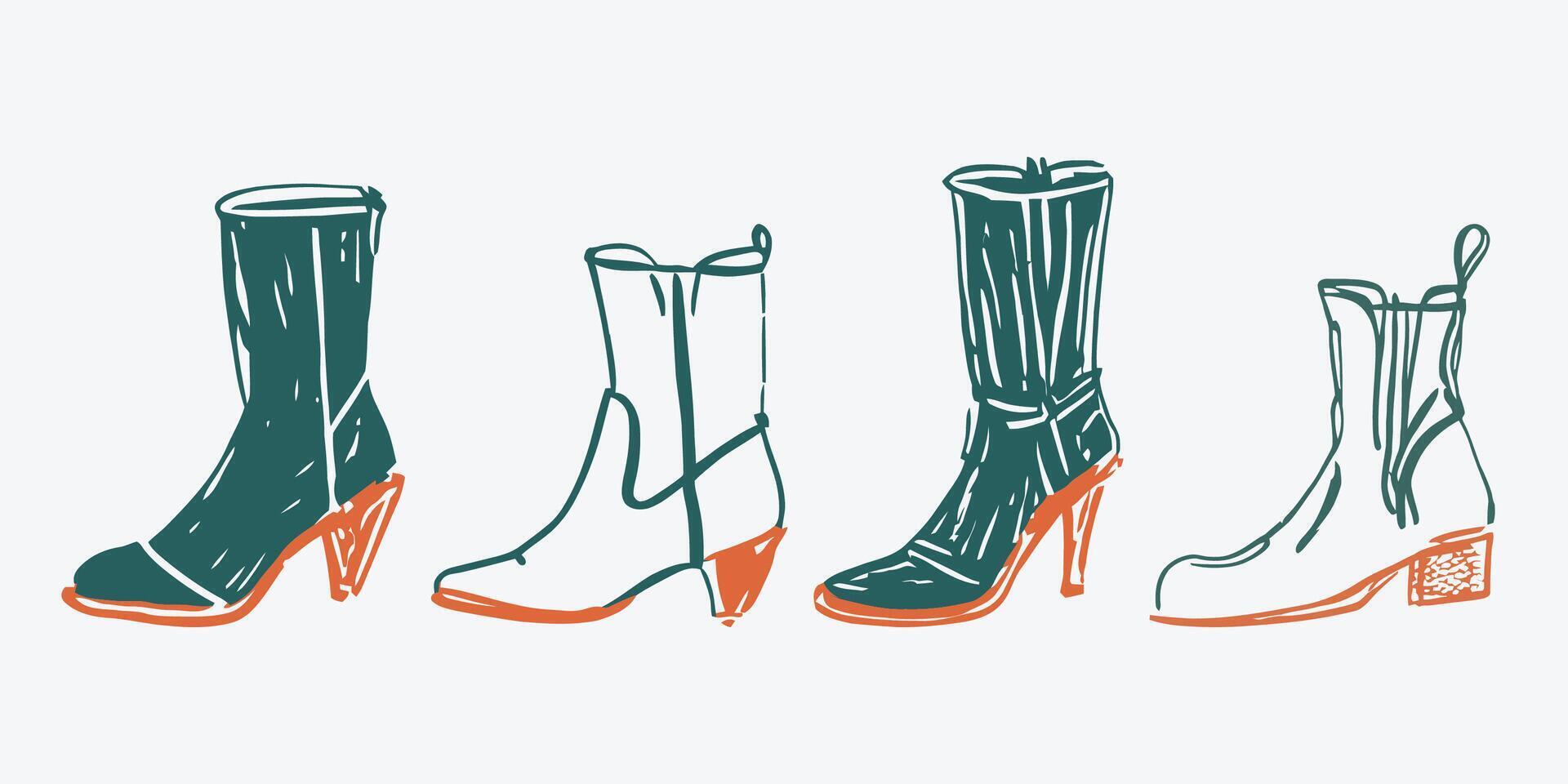 boots shoes illustration with hand drawing sketch doodle style vector