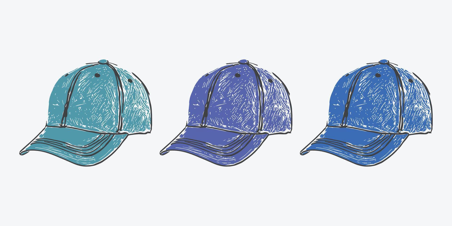 caps illustration with hand drawing sketch doodle style vector