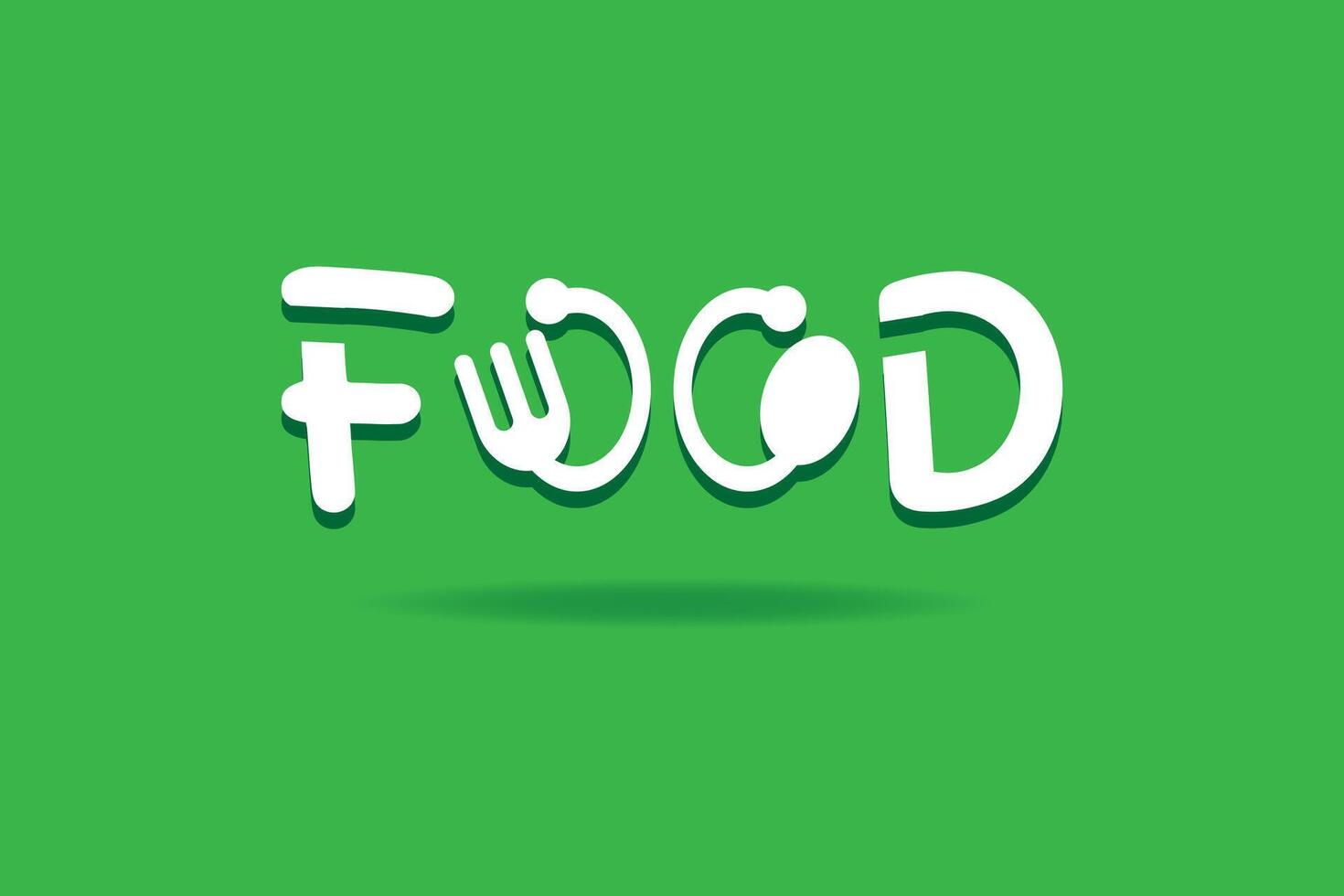 Food word sign logo icon design template with spoon and fork. Creative Food word logo design on green background. vector
