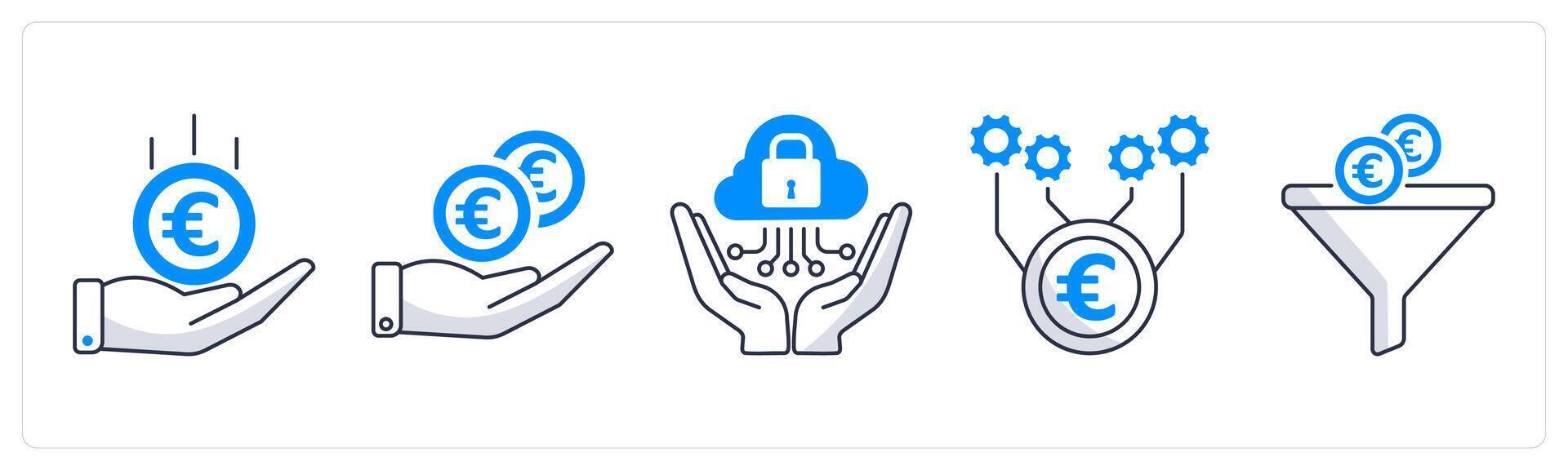 A set of 5 Euro icons as profit, pay off, regtech vector
