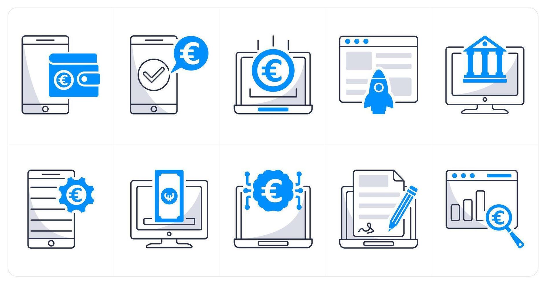 A set of 10 euro icons as digital wallet, mobile payment, online income vector
