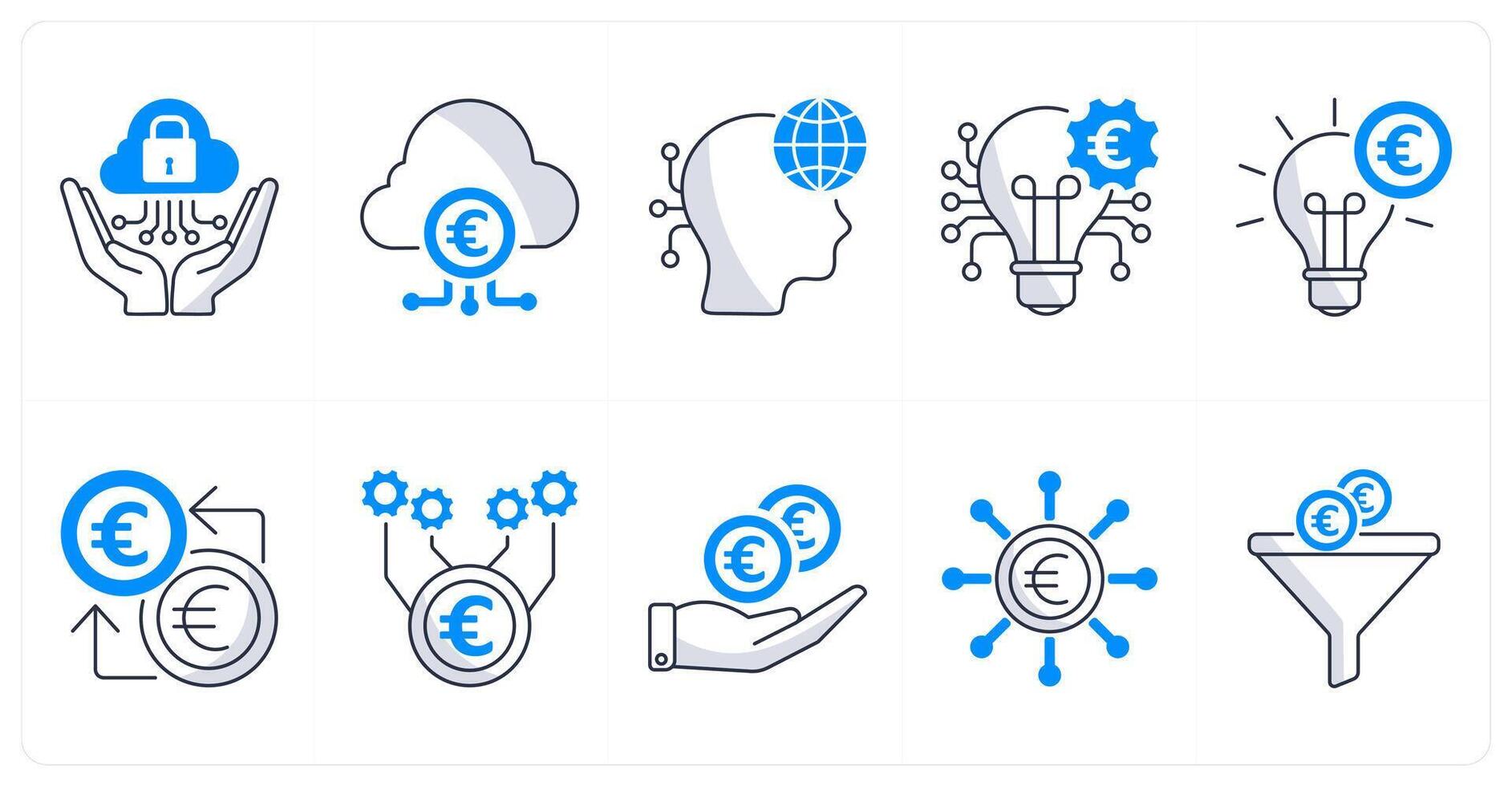 A set of 10 euro icons as regtech, fintech industry, digital native vector