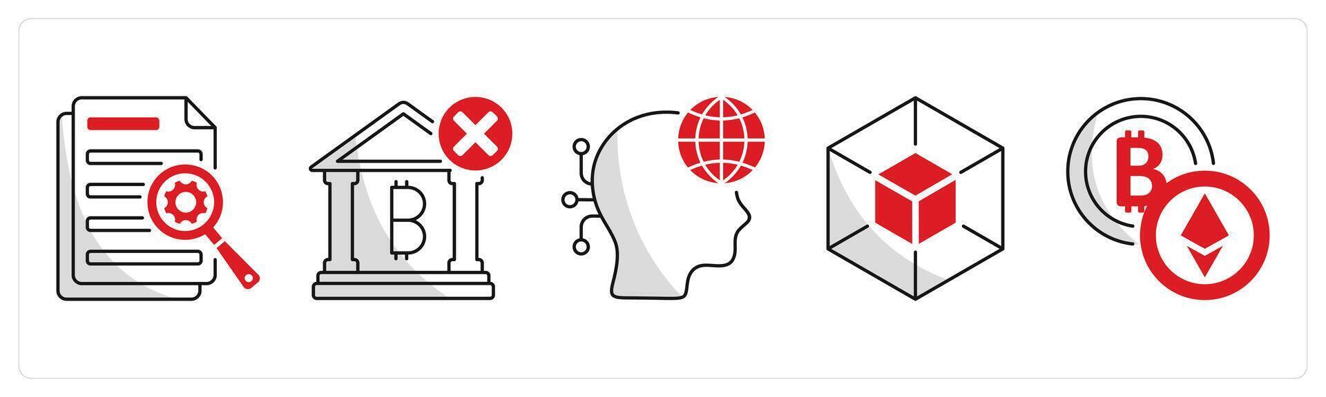 A set of 5 bitcoin icons as data, underbanked, digital native vector