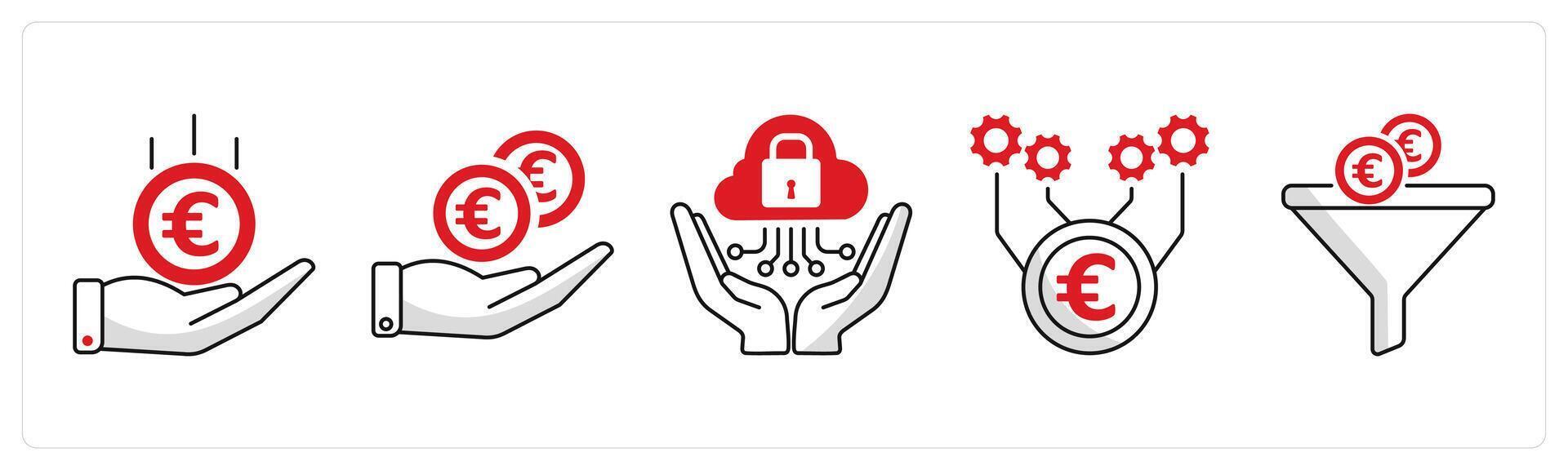 A set of 5 Euro icons as profit, pay off, regtech vector