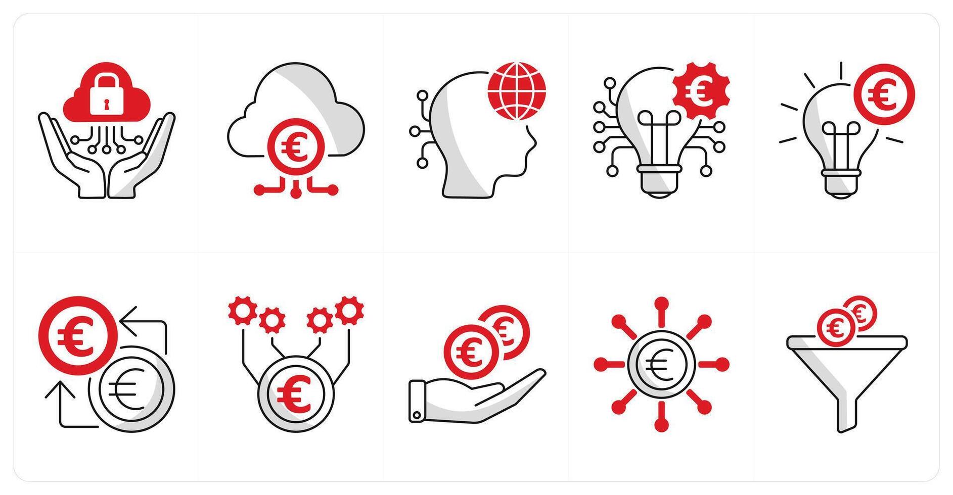 A set of 10 euro icons as regtech, fintech industry, digital native vector