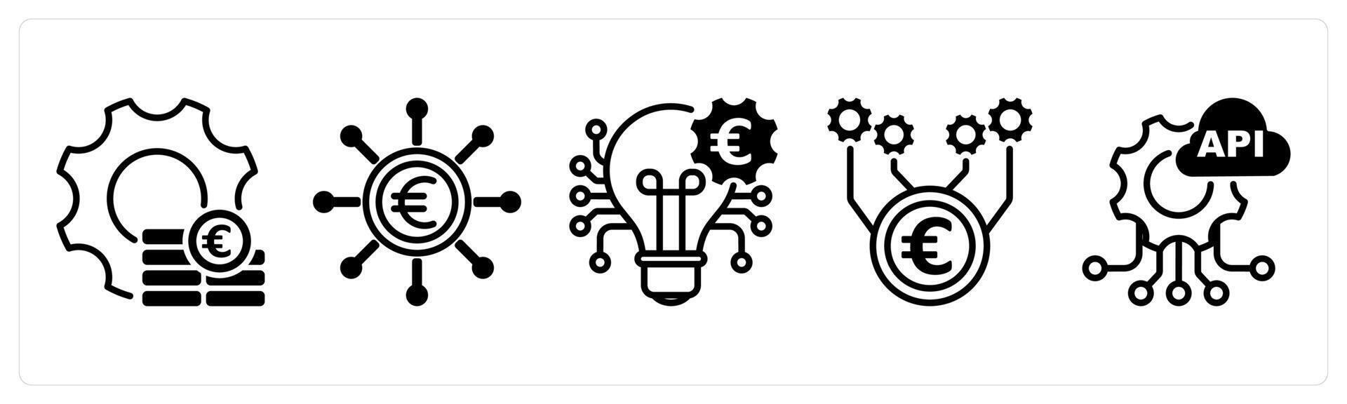 A set of 5 Euro icons as money management, crowdfunding, dispurtive innovation vector