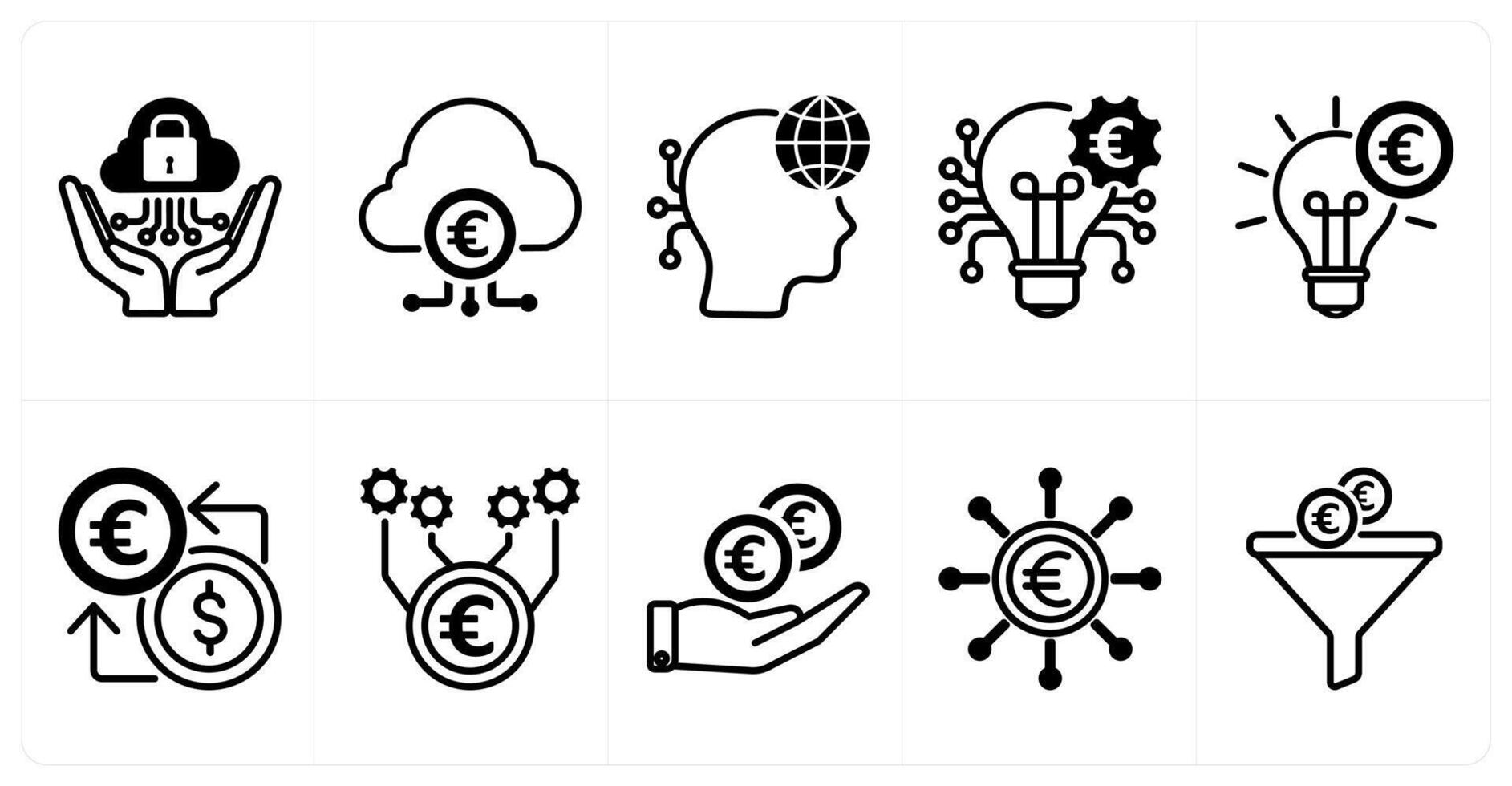 A set of 10 euro icons as regtech, fintech industry, digital native vector