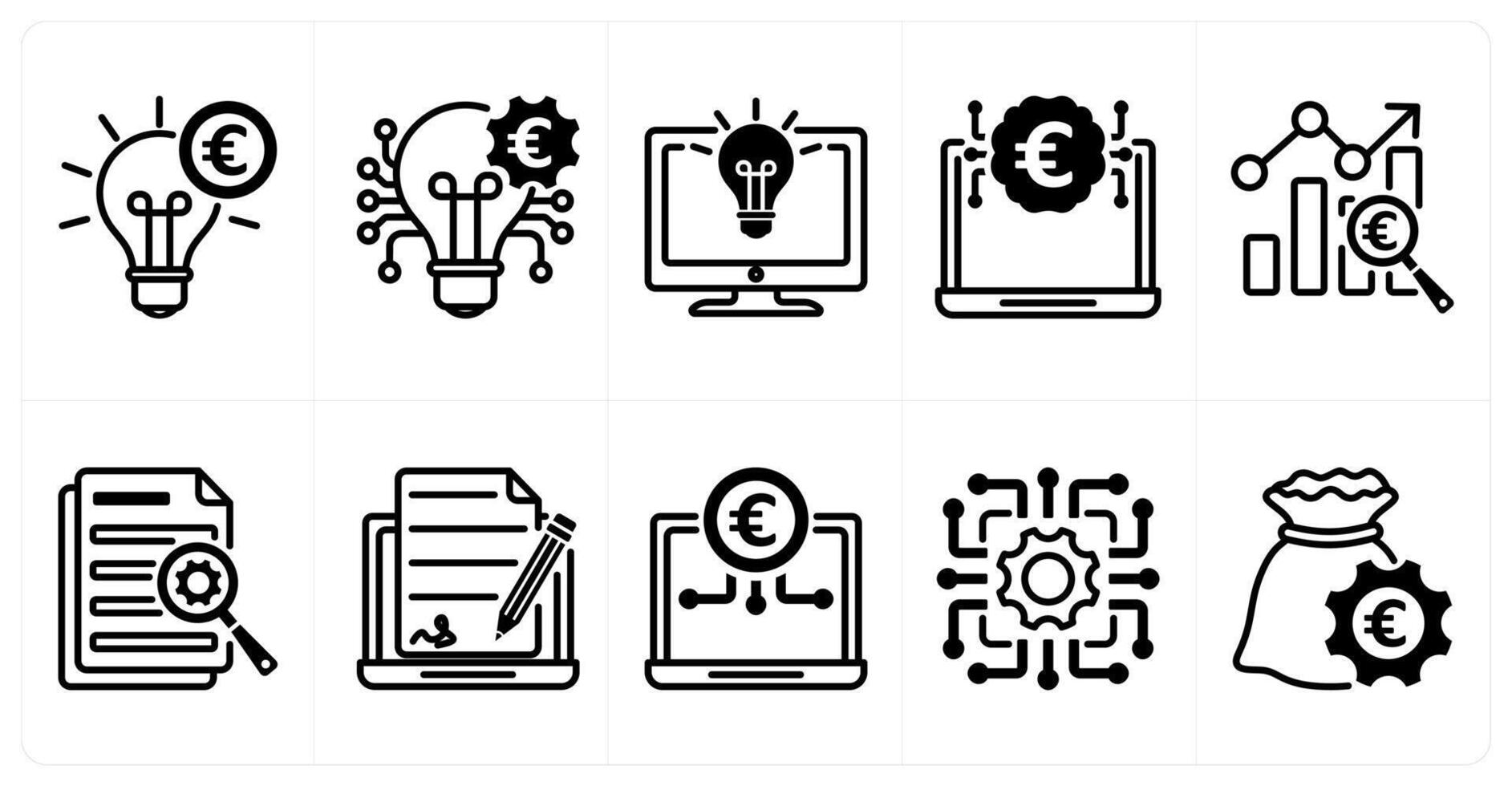 A set of 10 euro icons as financial innovation, dispurtive innovation, hackathon vector
