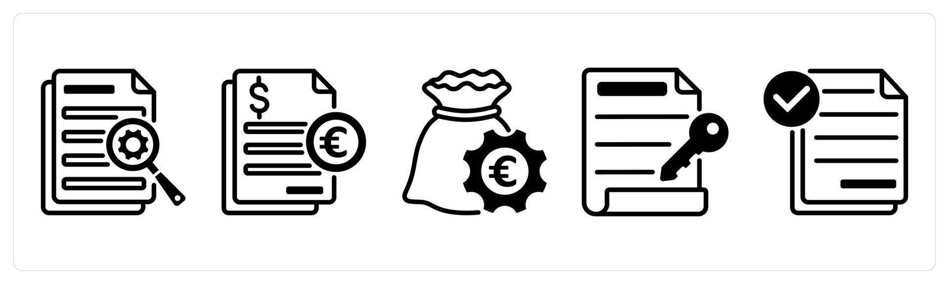A set of 5 Euro icons as data, tax, finance management vector