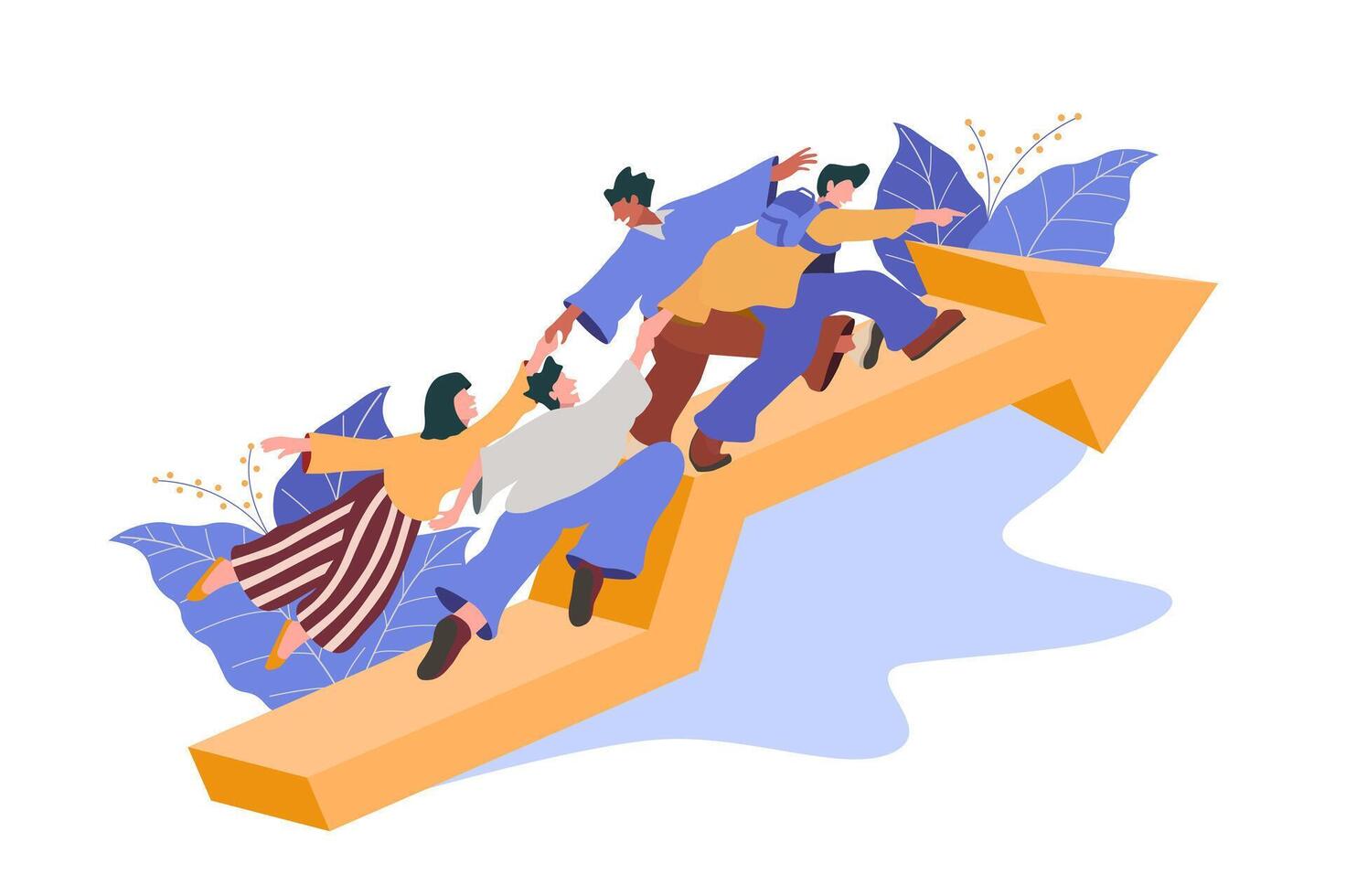teamwork focus on goals, increase motivation. Way to achieve goals with support. Help overcome obstacles, business people, business development up arrow vector