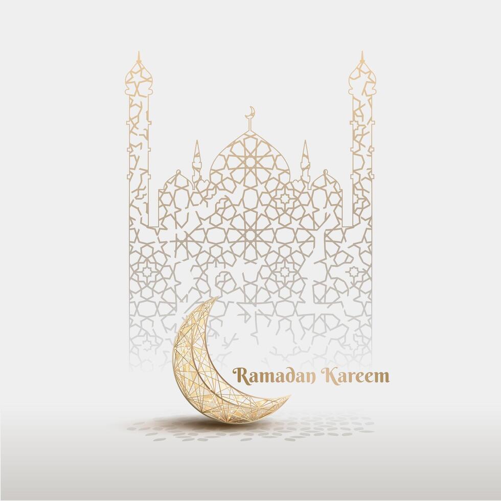 islamic greeting ramadan kareem card design with beautiful golden crescent moon vector