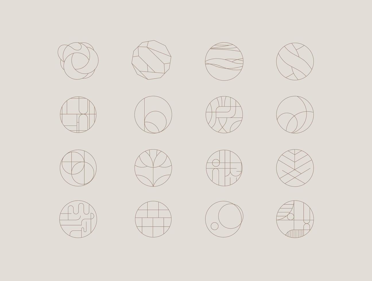 Circle shape icons drawing linear art style on light background vector
