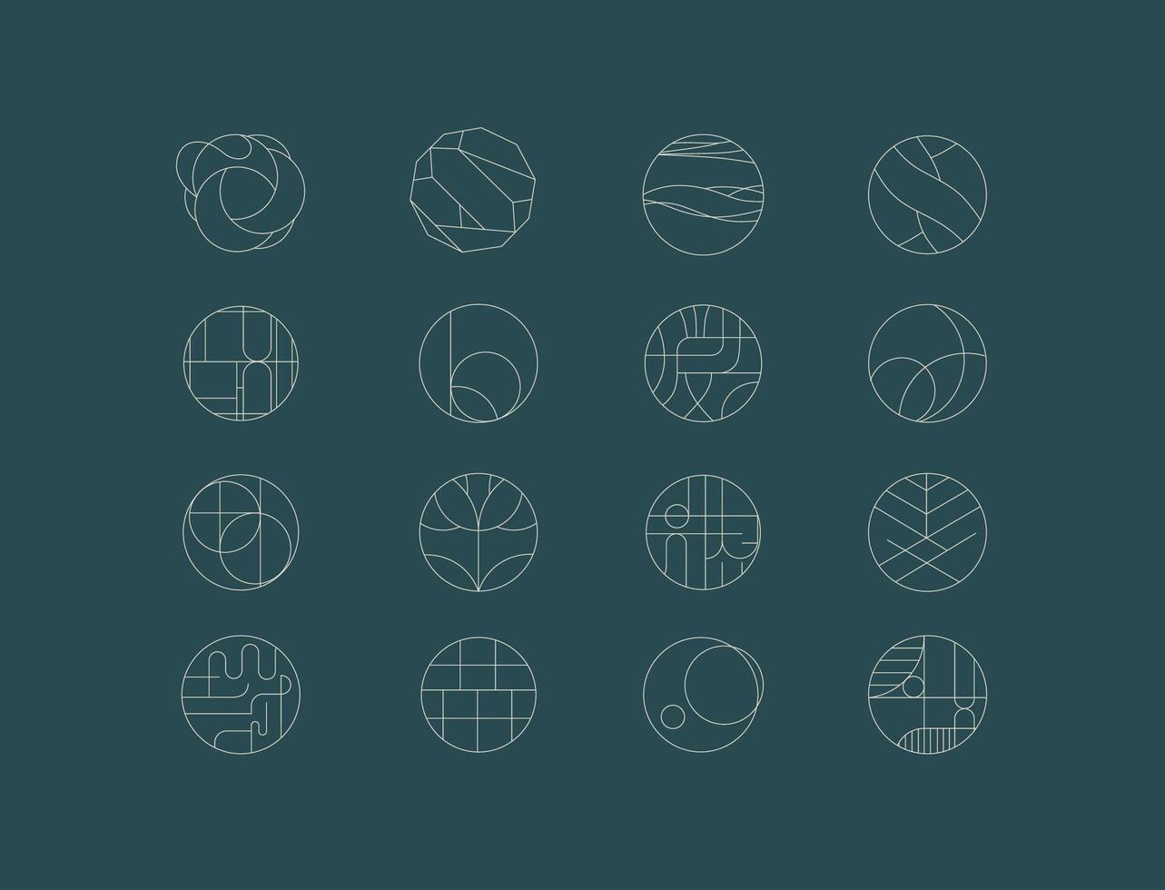 Circle shape icons drawing linear art style on turquoise background vector