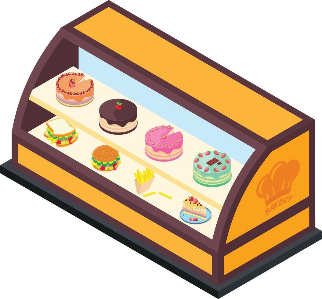 Isometric Bakery Showcase with Delicious Treats vector