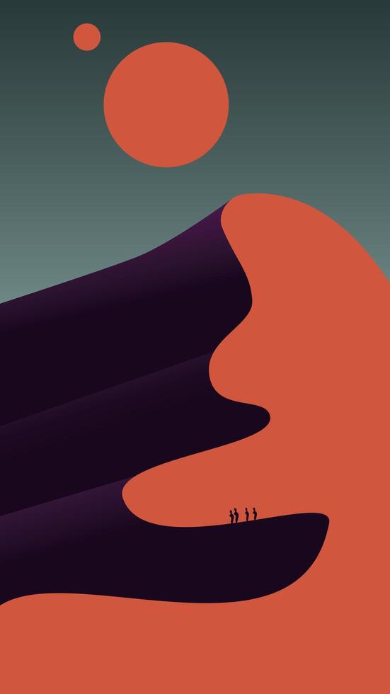 Desert landscape with two suns. Dune Arrakis. Reel vector
