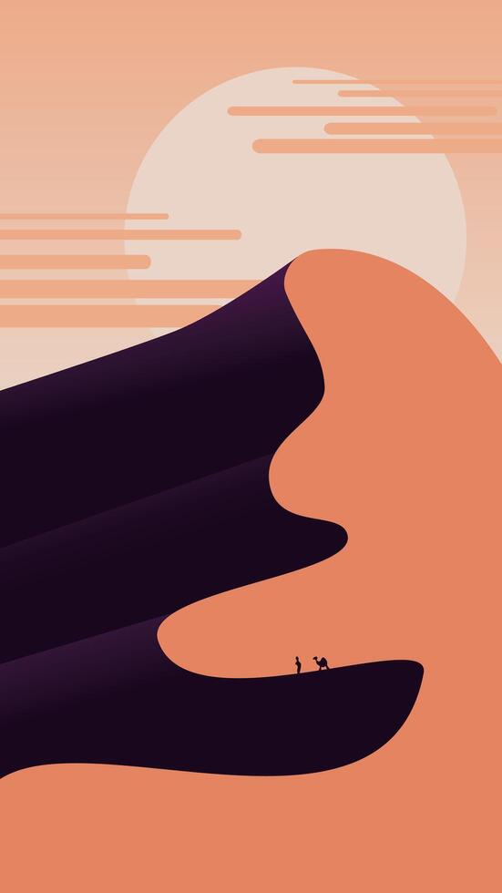 Desert landscape with man and camel desert wallpaper. Reel vector
