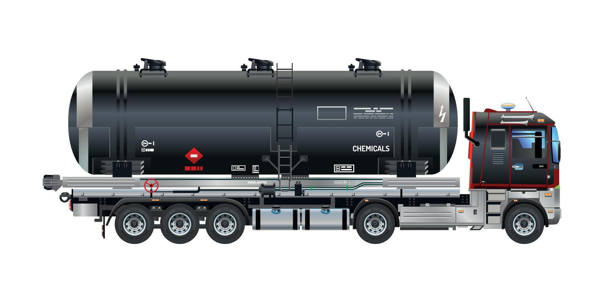 Chemicals liquid tanker truck semi trailer heavy cargo industries Illustration vector