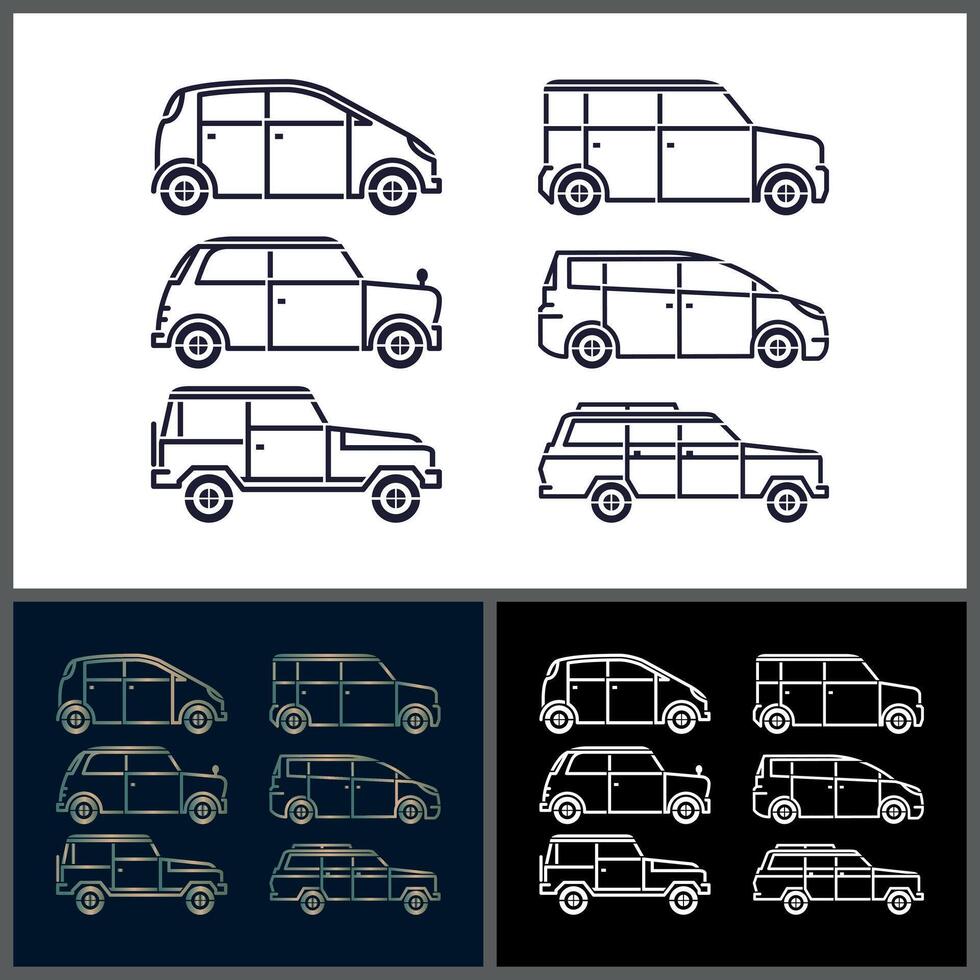 Passenger car line art set icon illustration vector