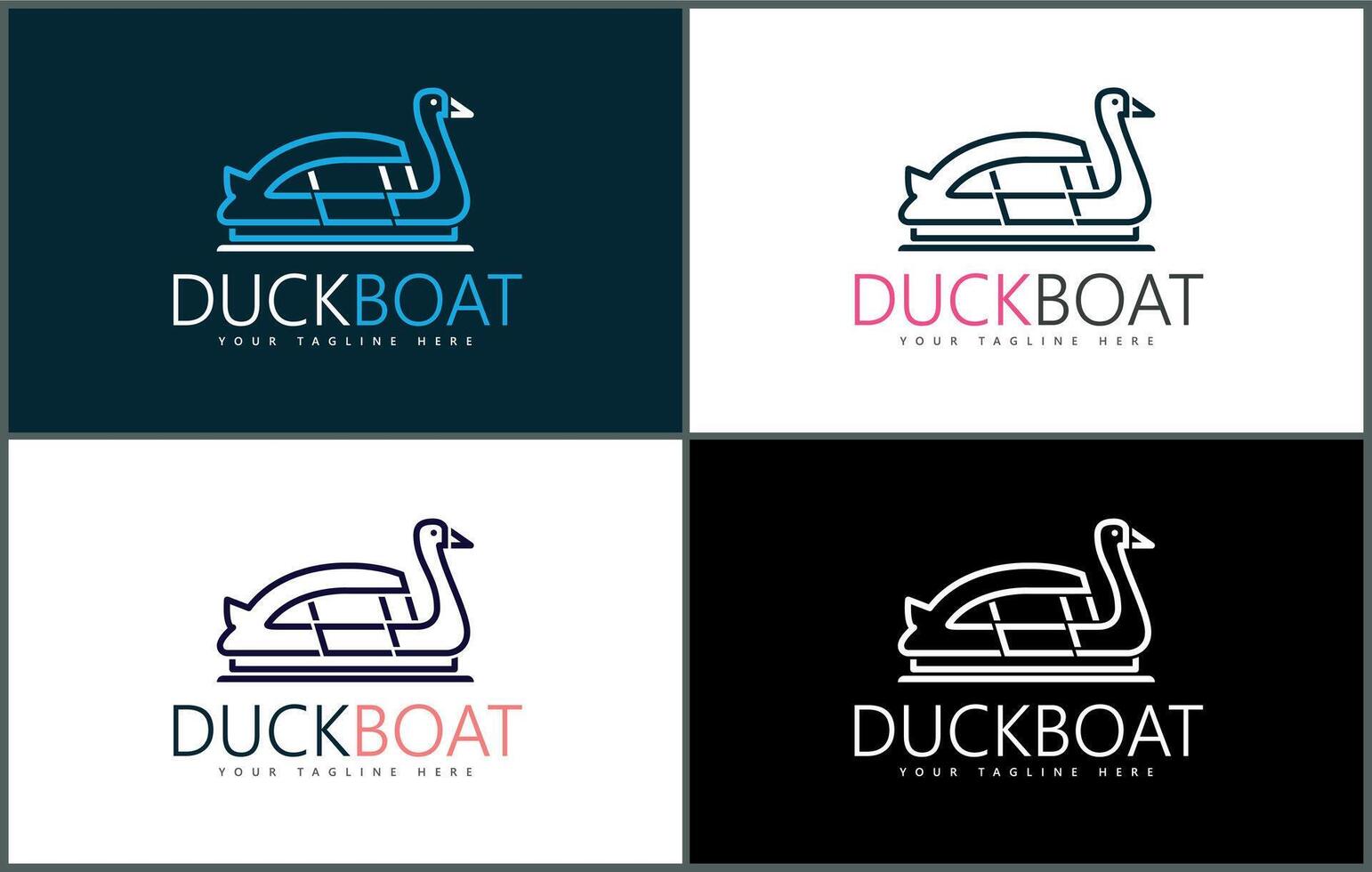 Duck boat line art luxury logo set template design vector