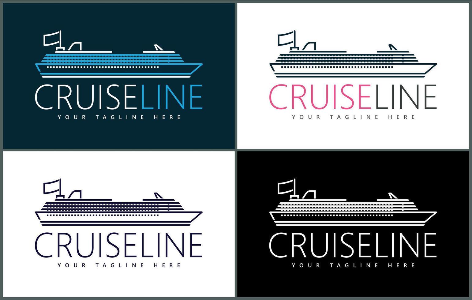 Cruise ship line art luxury logo set template design vector