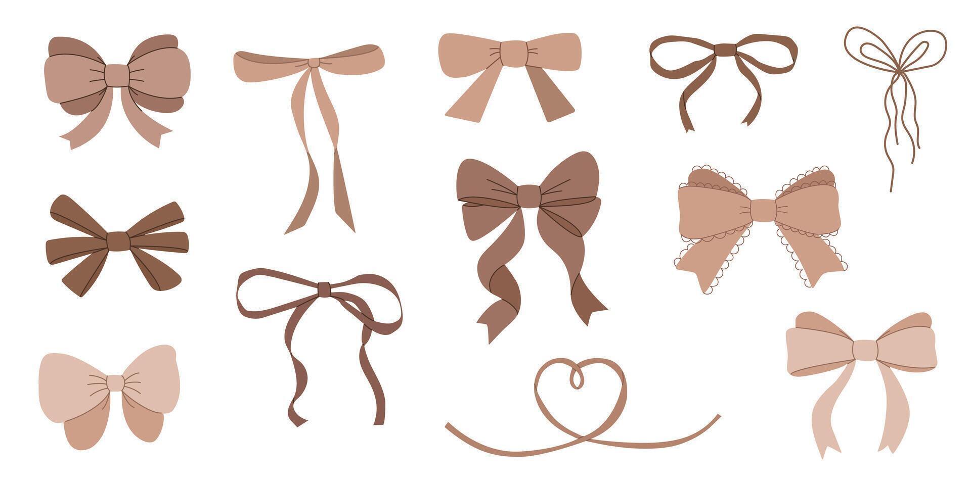 Ribbon bow big set in trendy Mocha Mousse color vector