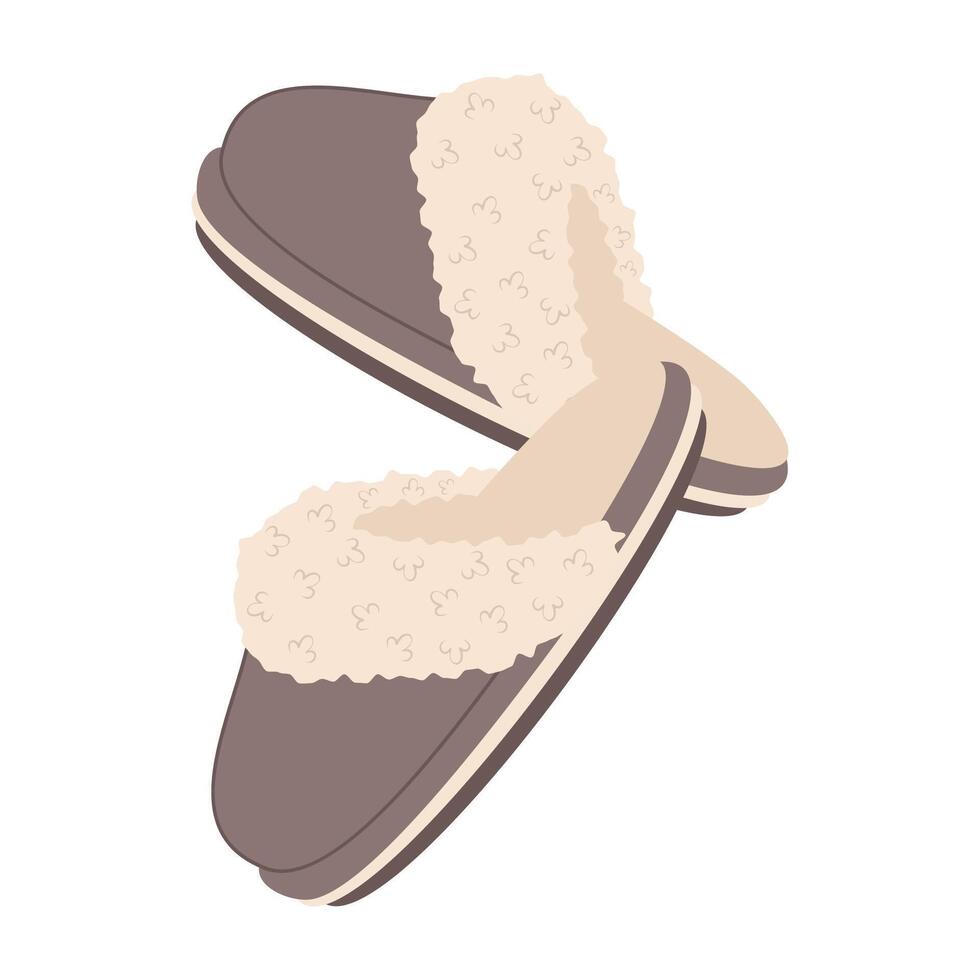 Cartoon house colorful slippers. Indoor shoes, cozy flip flops, warm home footwear, cute animal muzzles decor, funny soft boots, flat illustration . vector