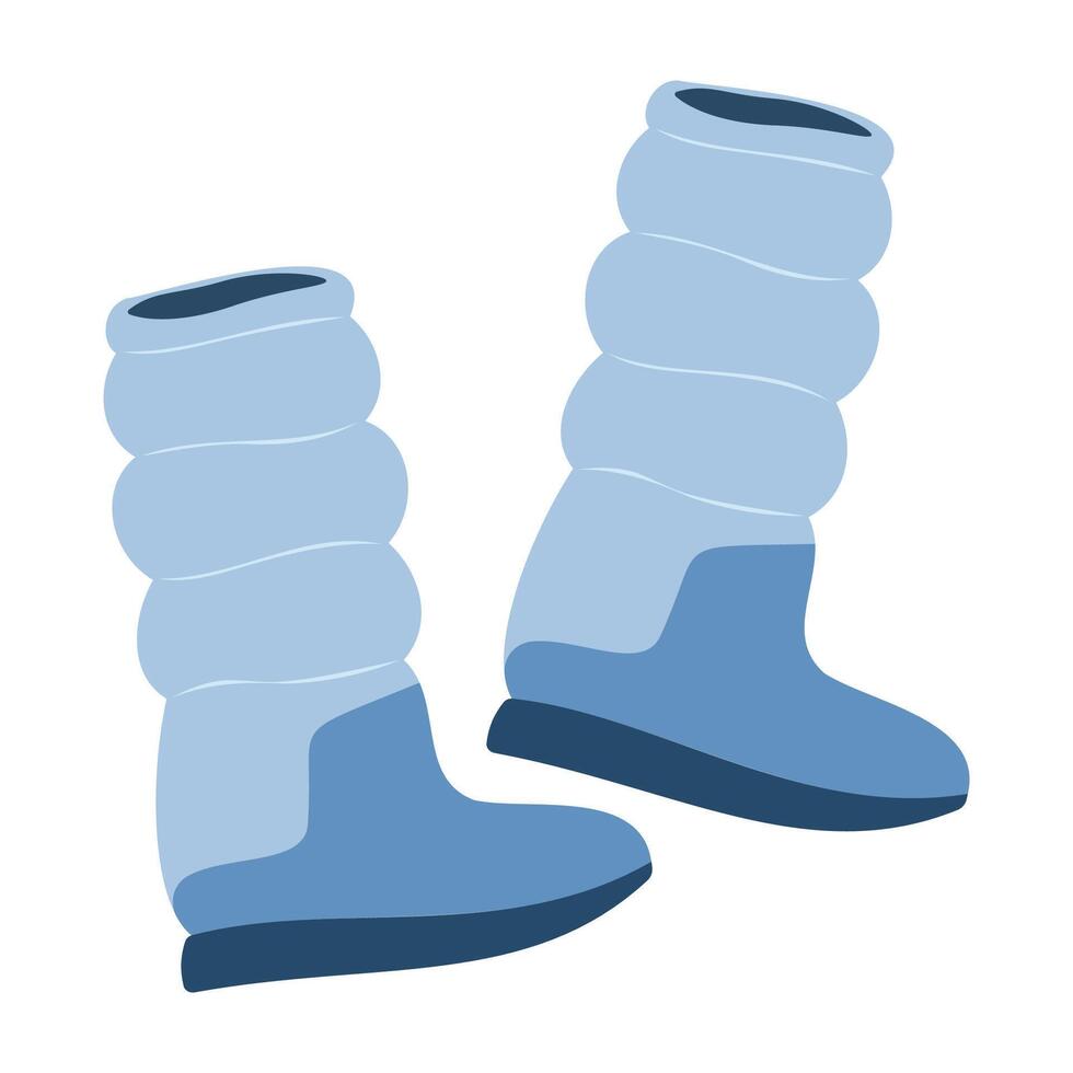 Winter season warm shoes, cold weather shoes, various fashionable, cozy and comfortable shoes, casual seasonal shoes, snowflakes. vector