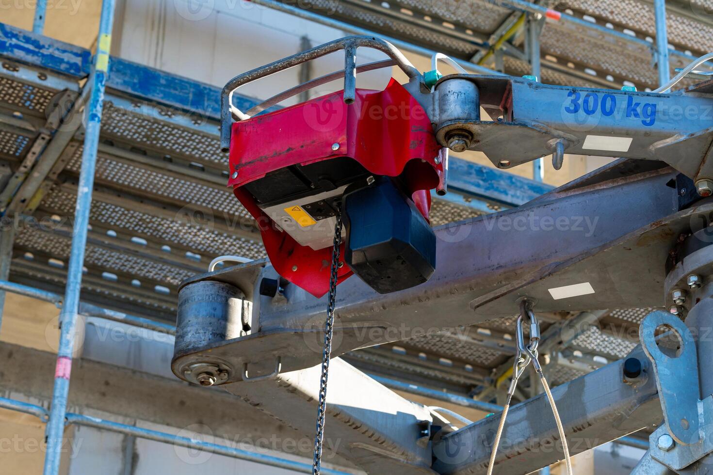 Construction site hoist system for heavy lifting tasks. Close-up. photo