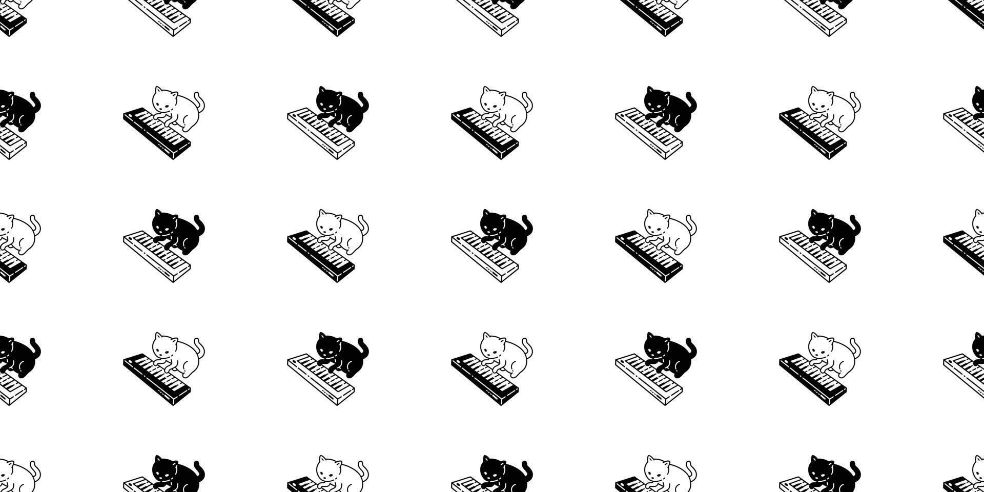 cat seamless pattern keyboard piano music turntable kitten neko footprint calico munchkin pet cartoon doodle tile background gift wrapping paper repeat wallpaper illustration isolated design vector
