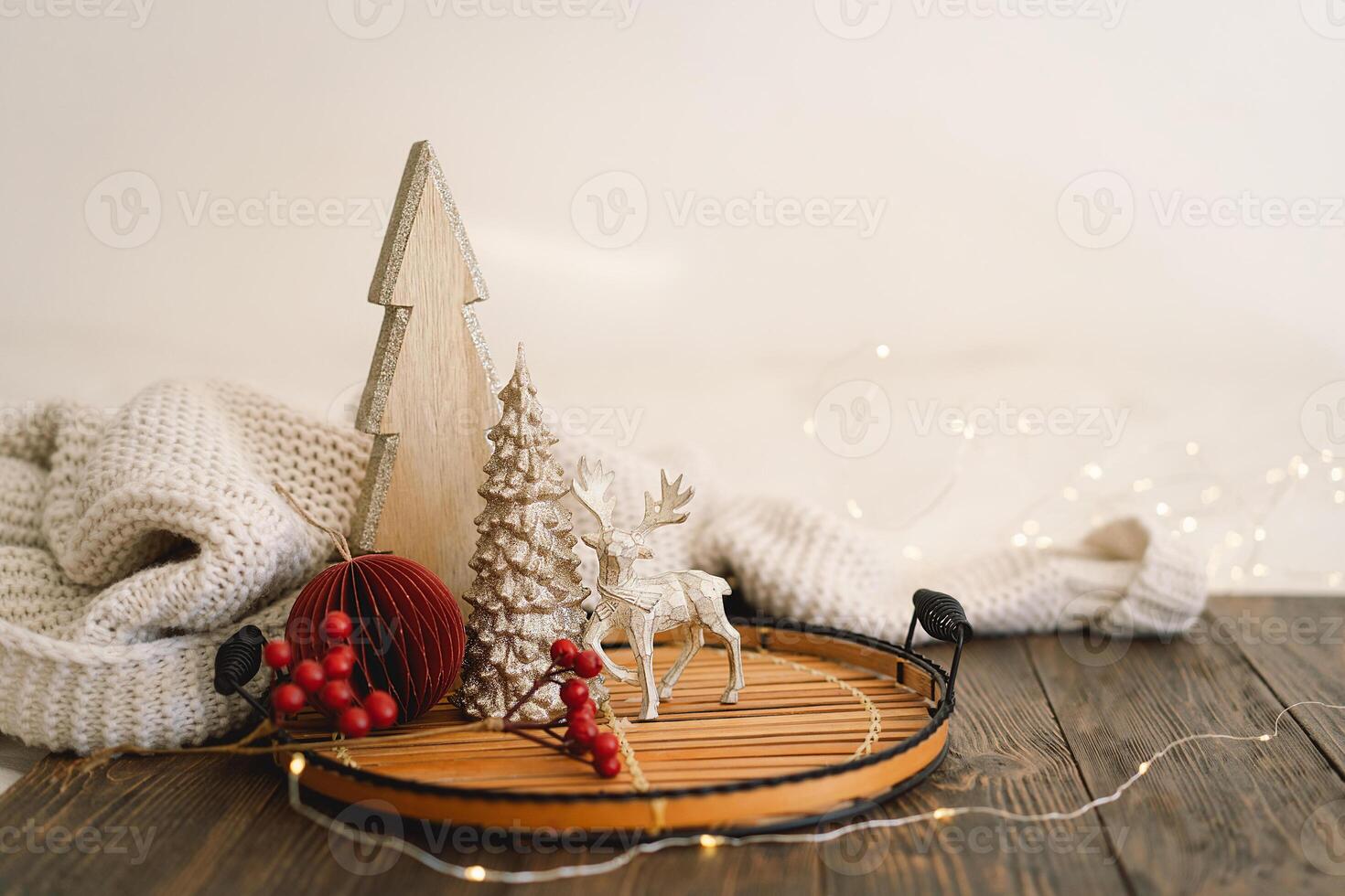 Happy New Years. Christmas background with fir tree, cones and Christmas decorations. photo