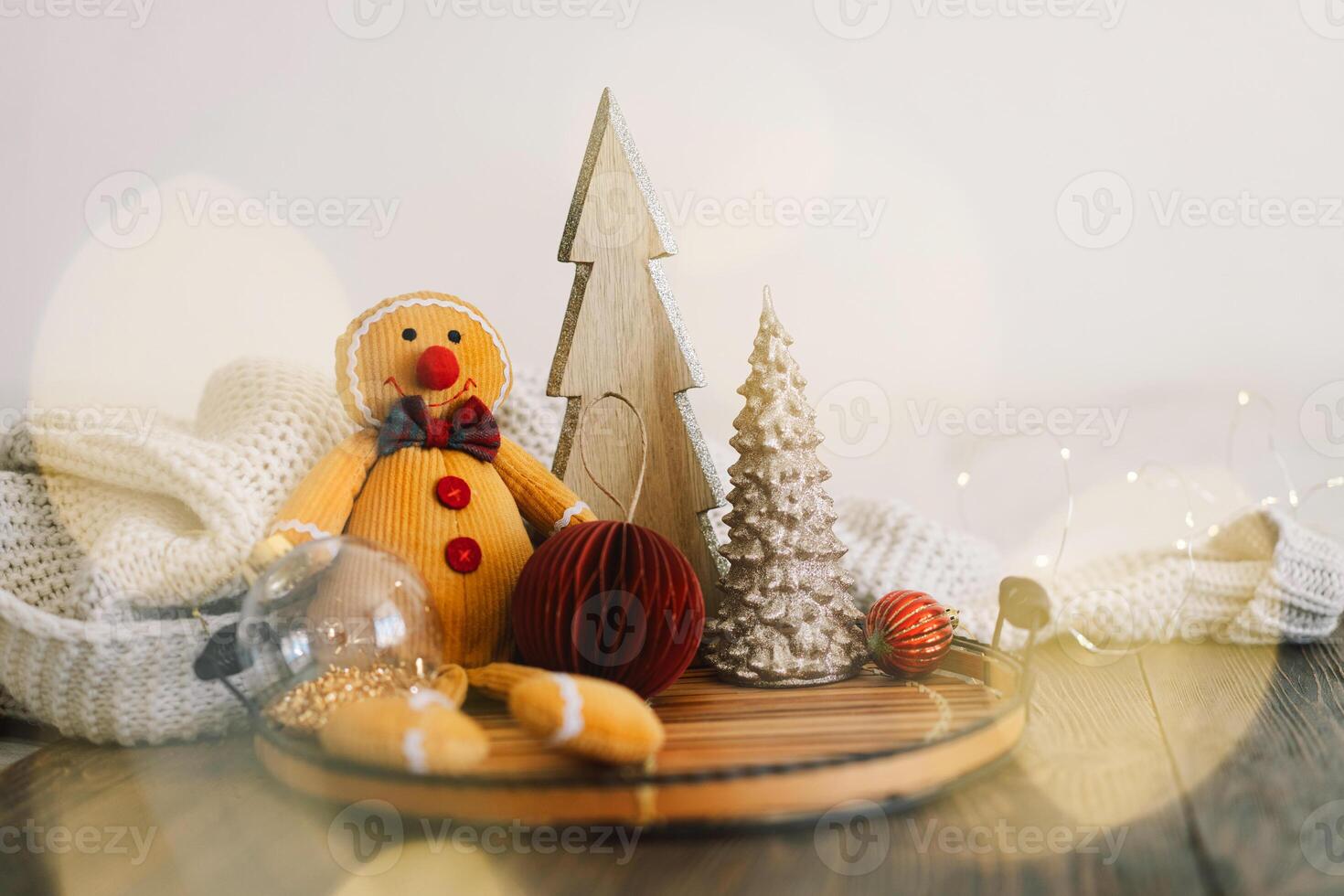 Happy New Years. Christmas background with fir tree, cones and Christmas decorations. photo