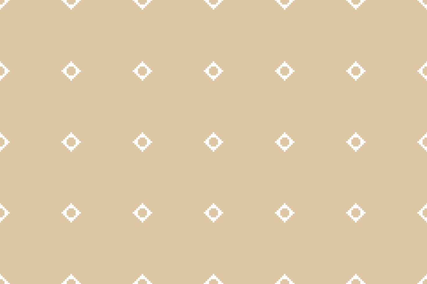 Cross stitch brown cream background pixel design ethnic pattern fabric pattern decor. vector