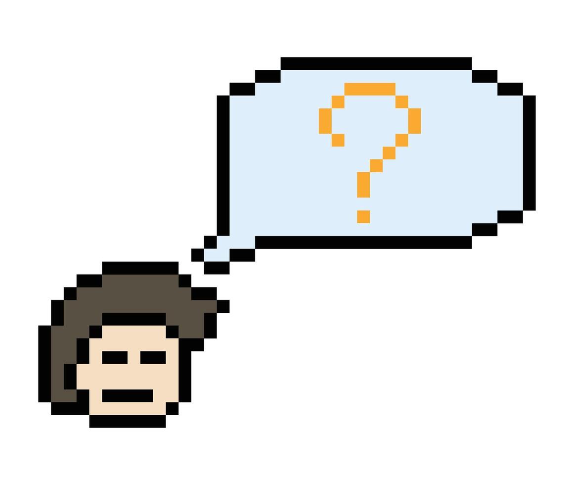 8-bit pixel art of cartoon man boy or male with question mark cartoon design. vector
