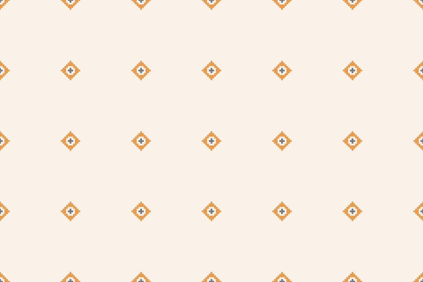 Pixel art cross stitch brown cream pixel design ethnic pattern fabric background. vector