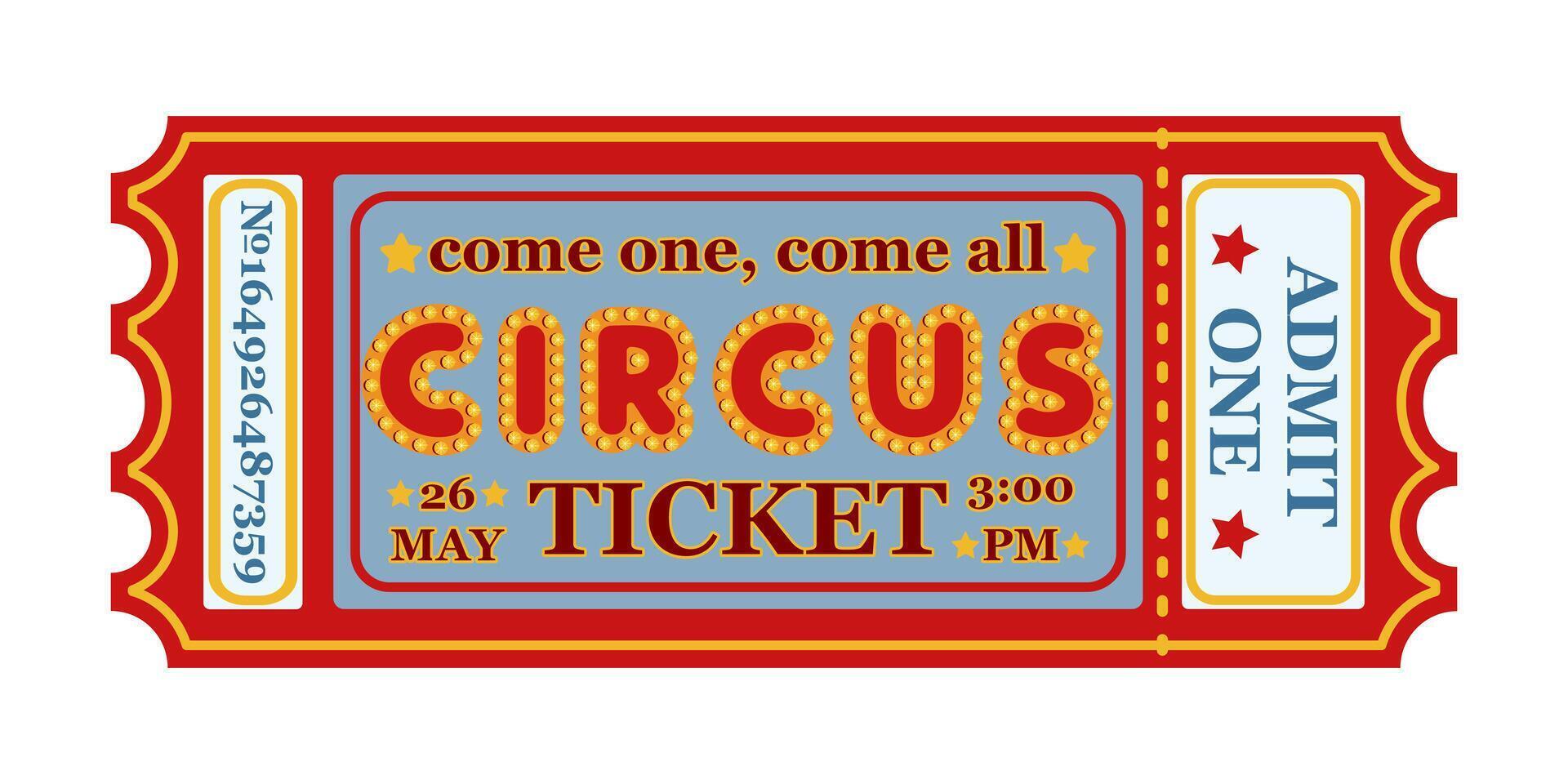 Vintage Circus Ticket Illustration. A festive circus or fair ticket template with decorative elements and text. Retro event and entertainment design. vector