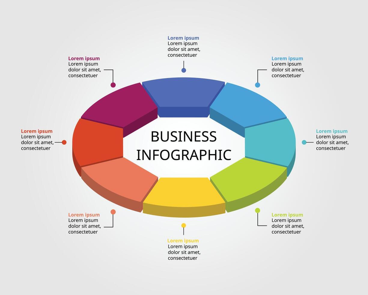 Octagon isometric shape template for business infographic for presentation for 8 element vector