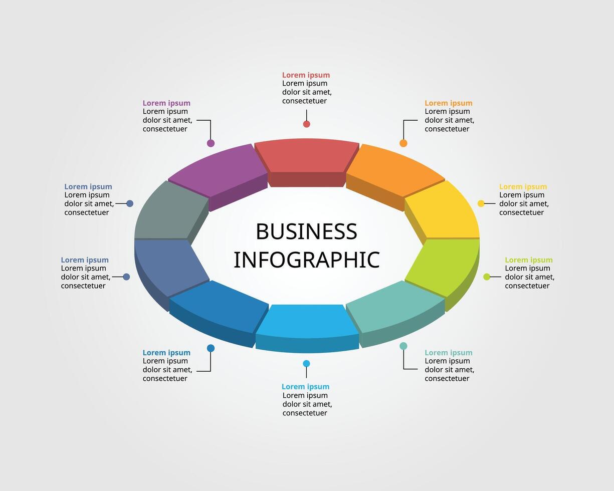 Decagon isometric shape template for business infographic for presentation for 10 element vector