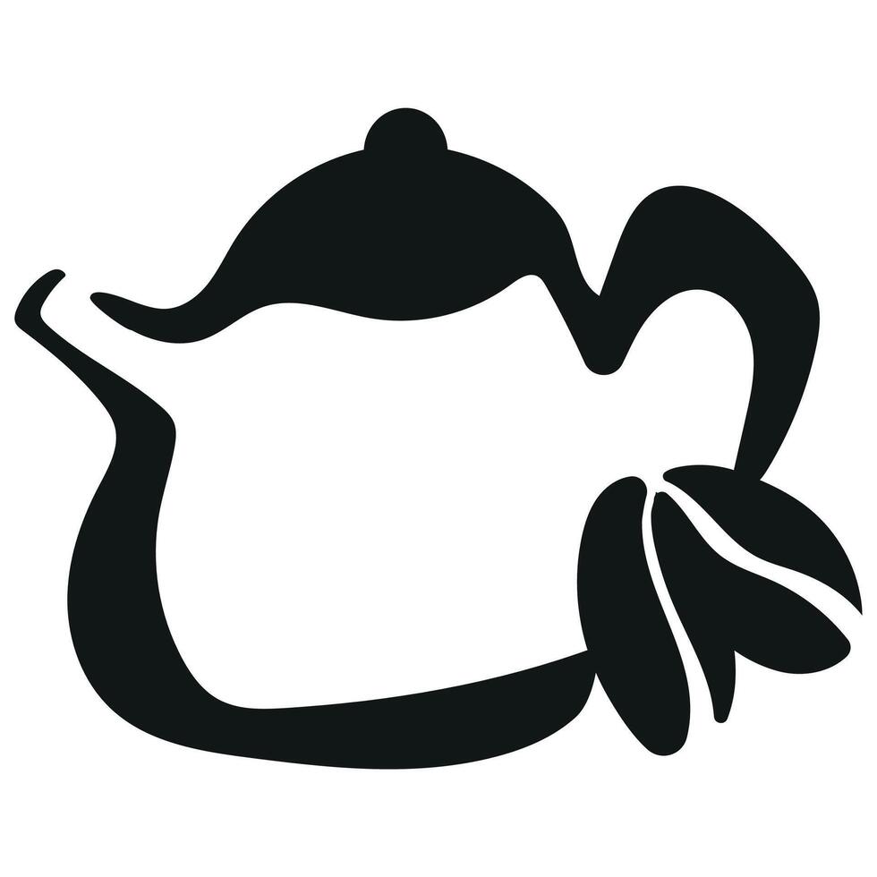 logo is a round teapot with coffee and coffee beans next to it drawn with an original and unusual outline vector