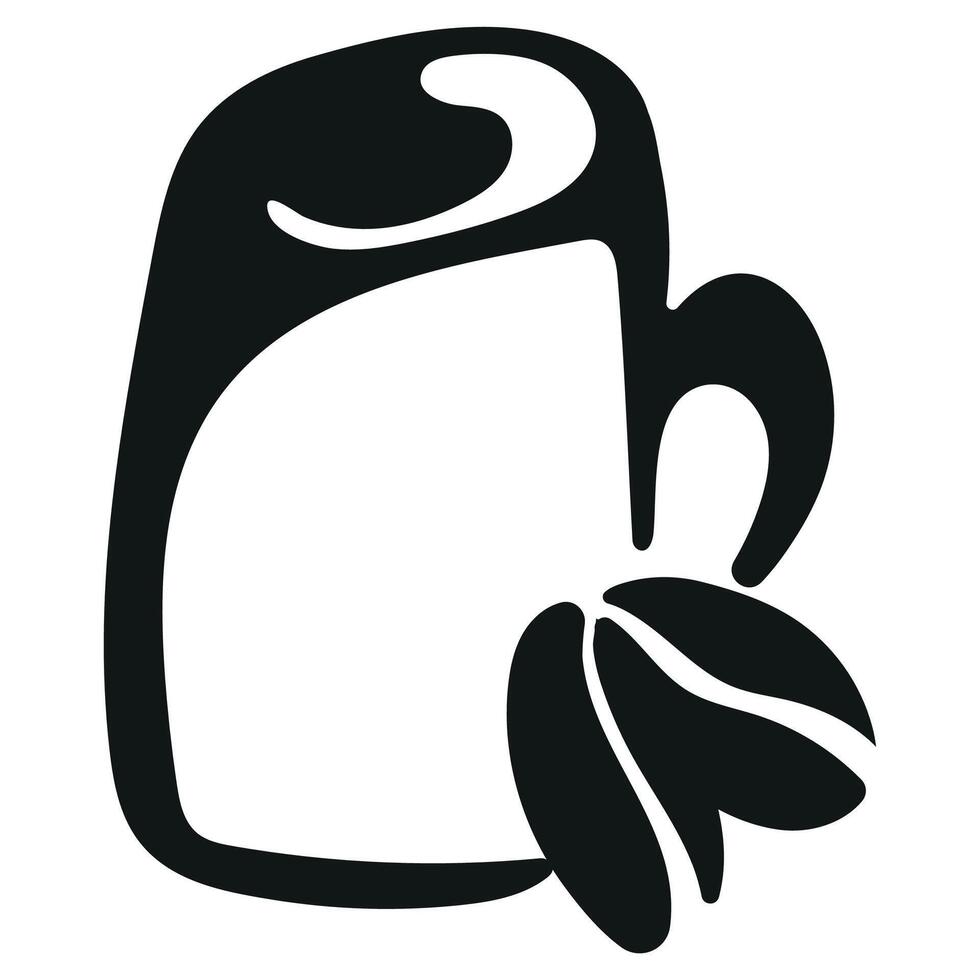 black and white logo of a long cup with coffee and coffee beans next to it drawn with an original and unusual outline vector