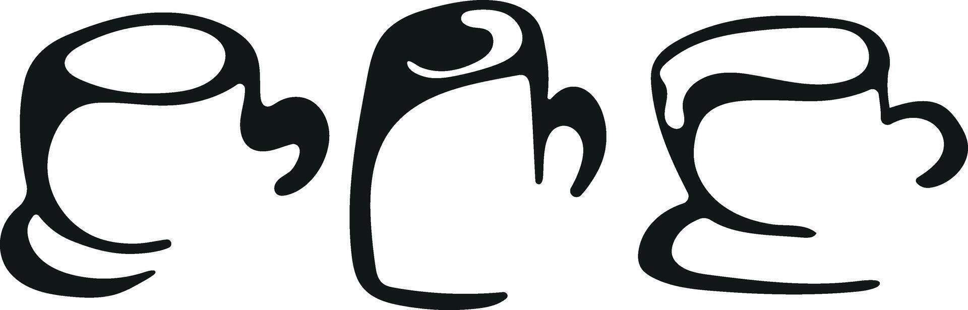 set with the logos of various teapots and Turks for brewing coffee drawn with an unusual outline vector