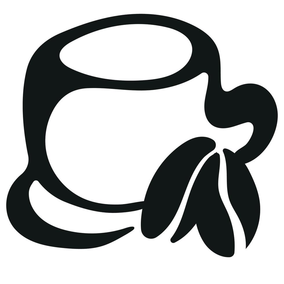 logo of a round cup with coffee and coffee beans next to it are drawn with an original and unusual outline vector