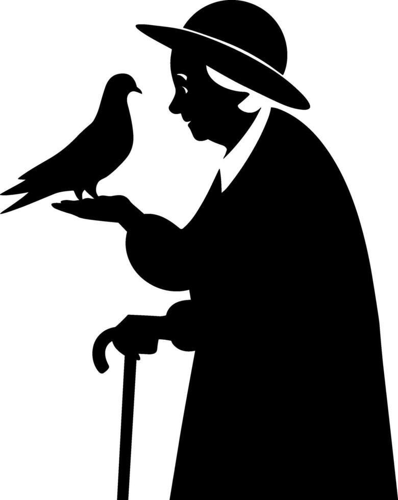 Pigeon Lady Silhouette with Bird vector