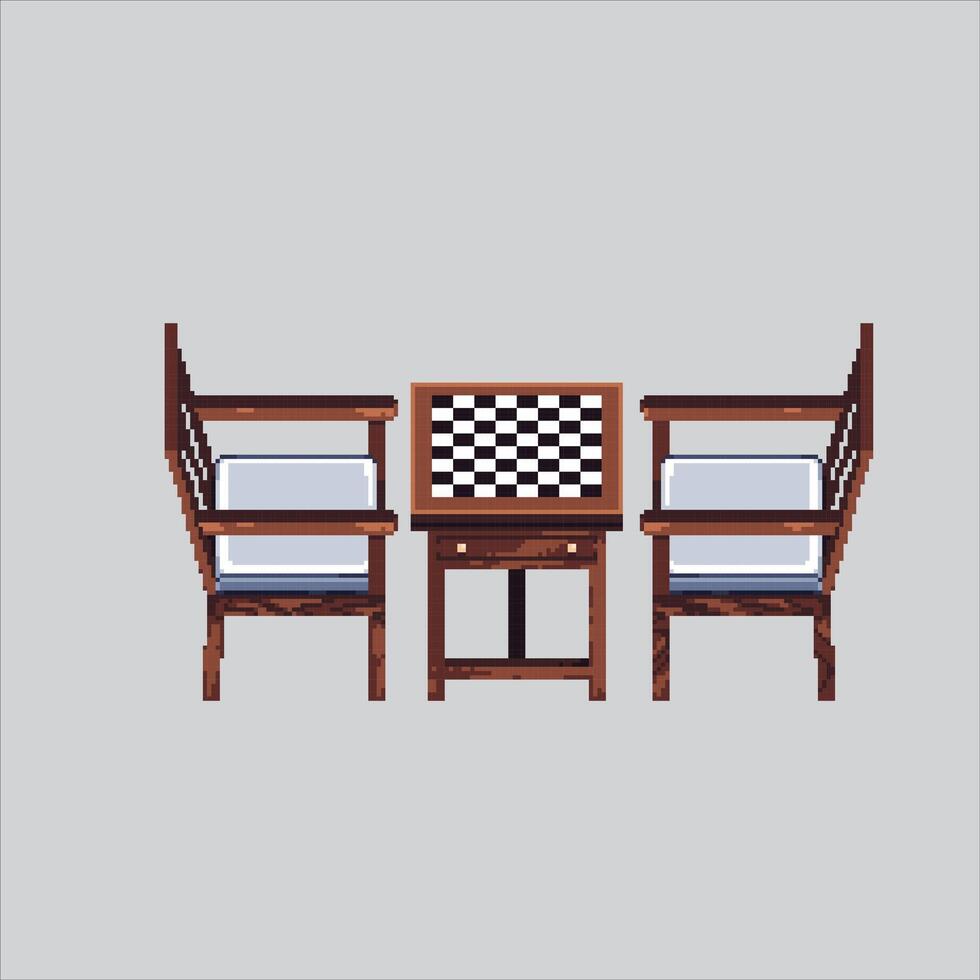 Pixel art illustration Chess Chair Table. Pixelated Chessboard. Chess Chair and Table board Icon pixelated for the pixel art game and icon for website and game. old school retro. vector