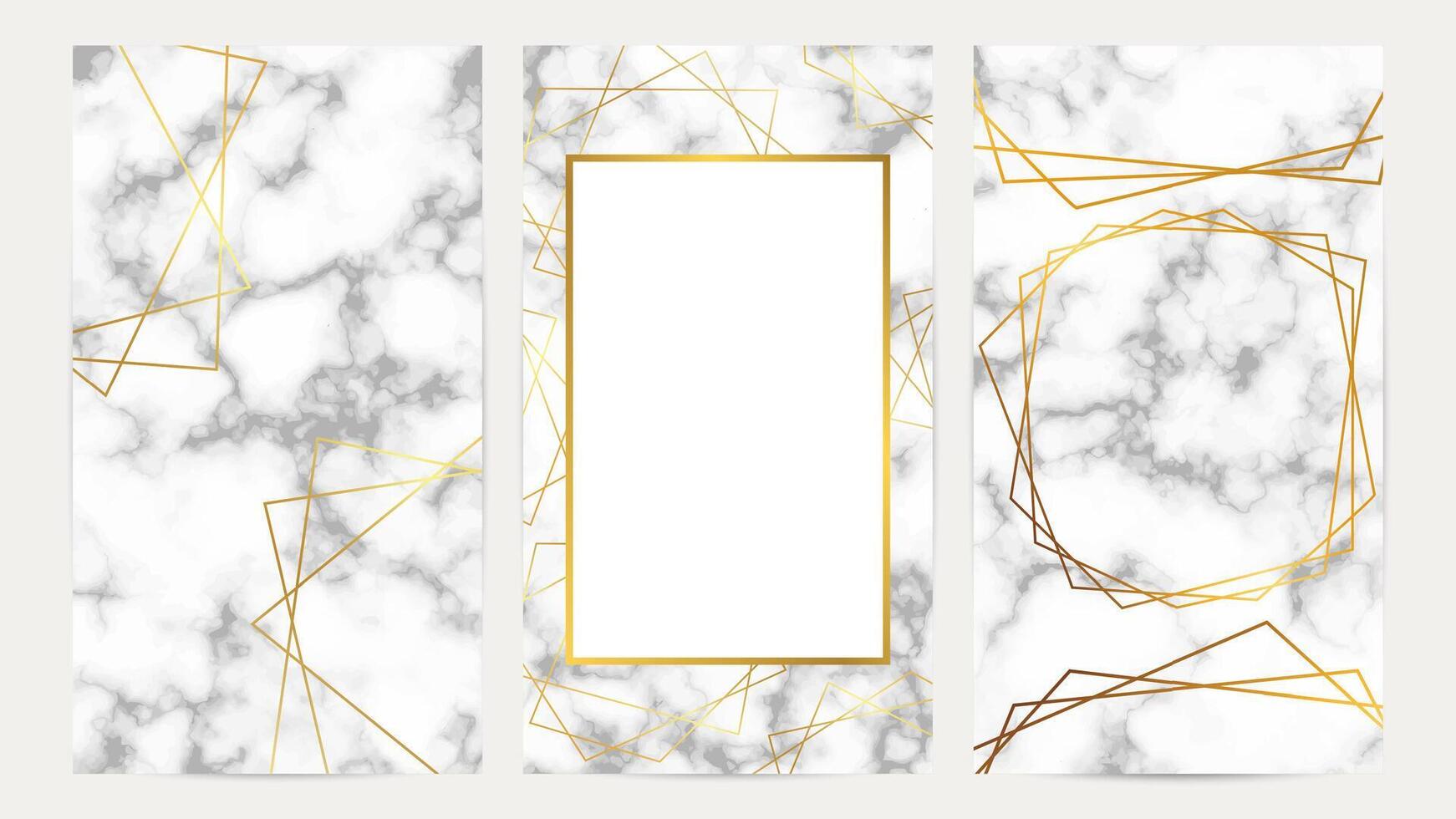 Golden geometric frames on marble texture vector
