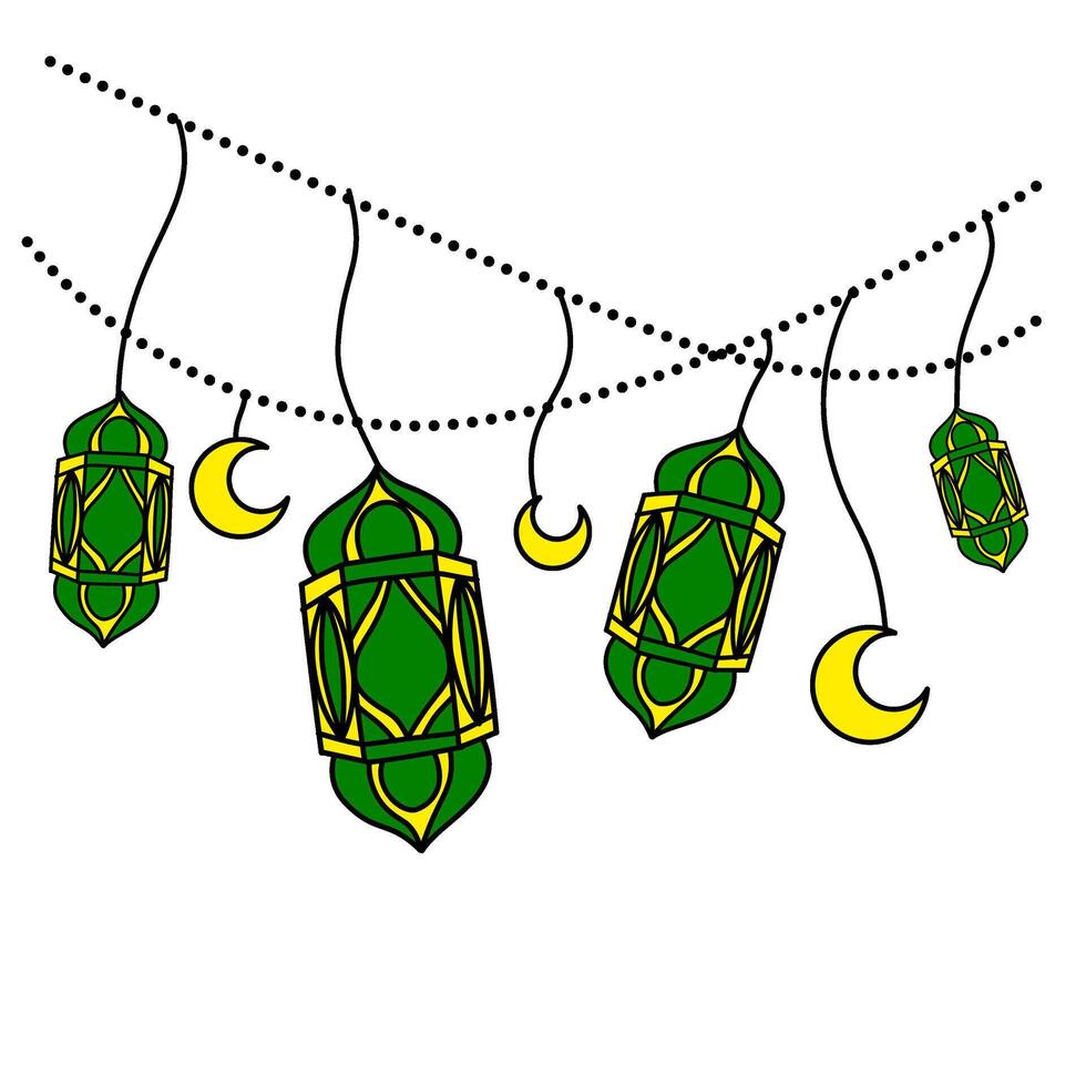 Ramadan lantern related icon set vector