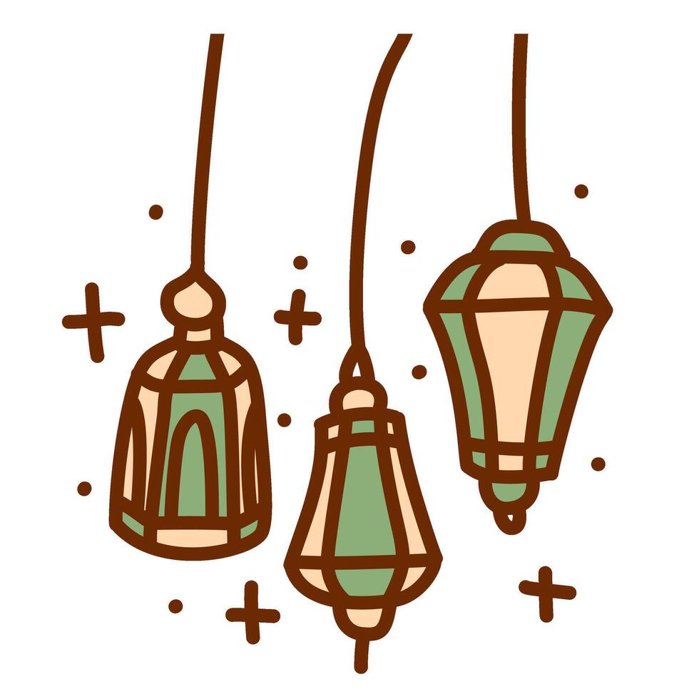 Islamic lantern element set for ramadan vector