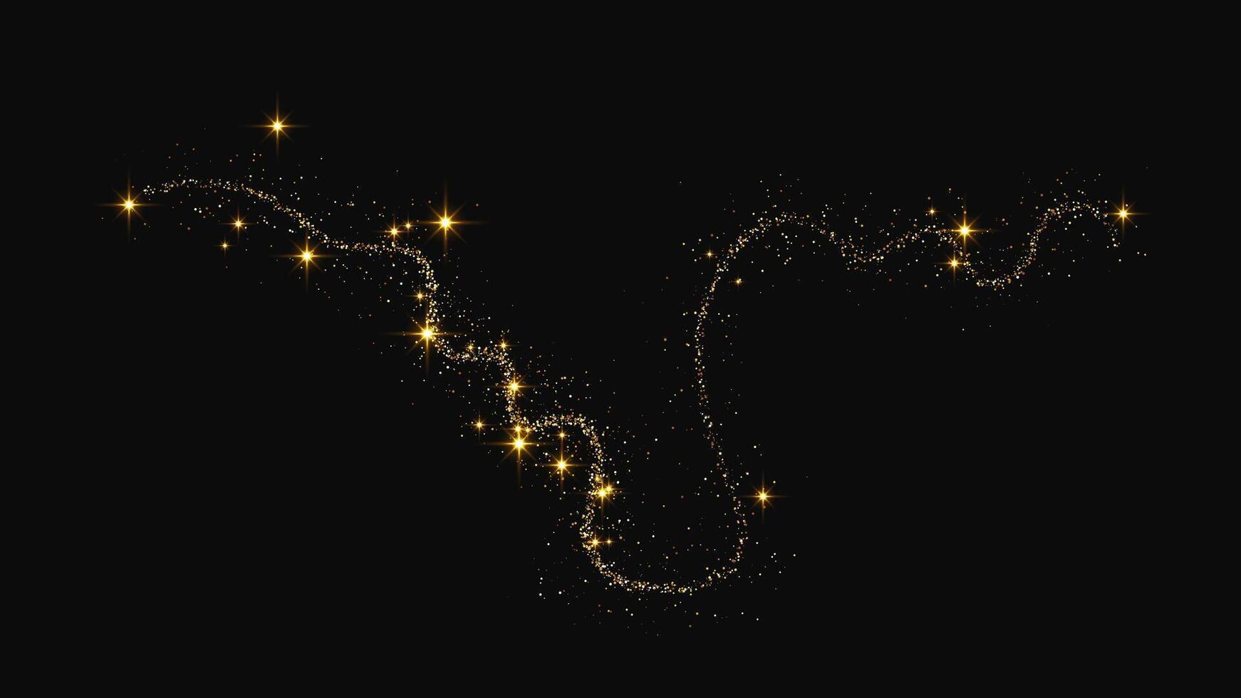Gold glittering confetti wave and stardust vector