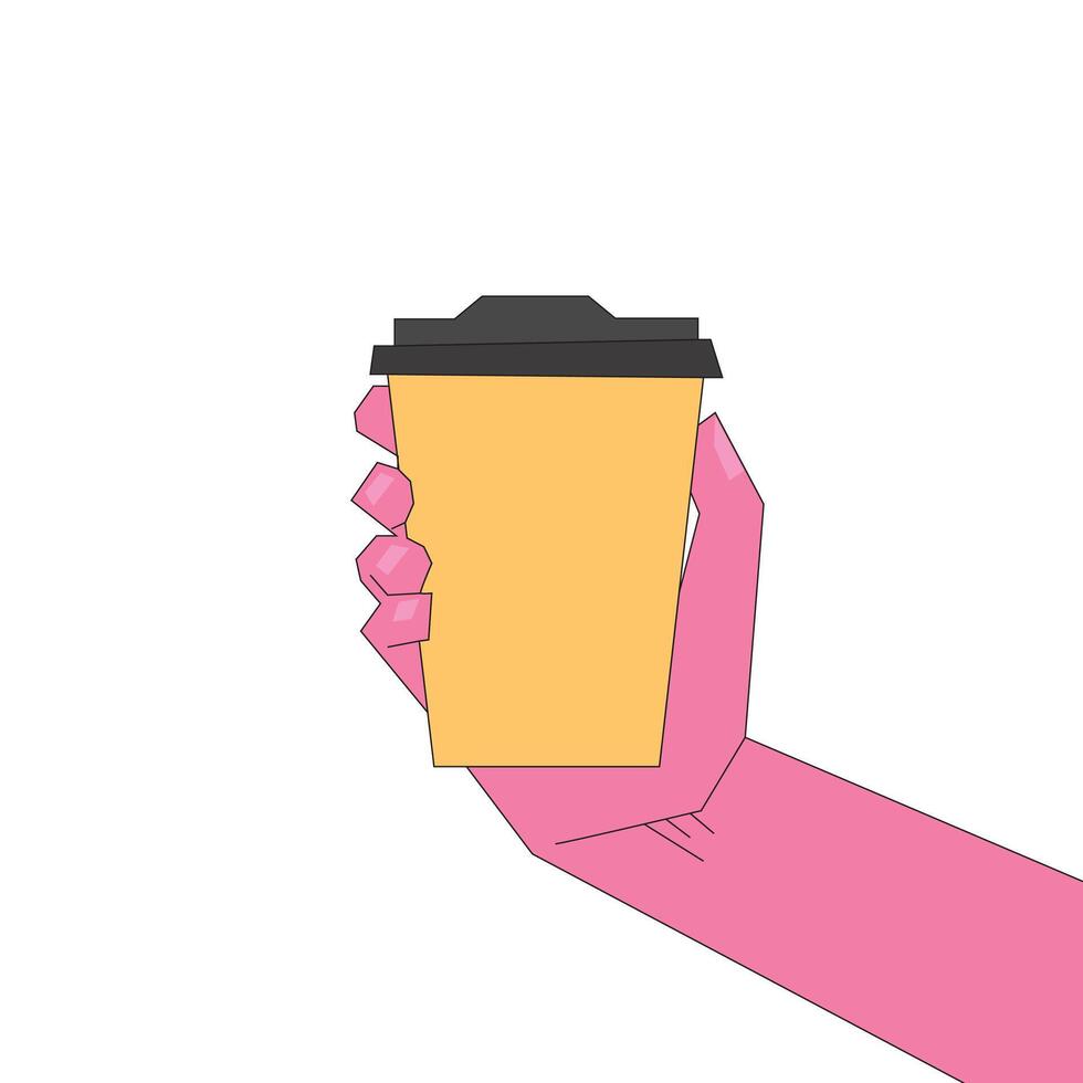 Illustration hand holding a paper cup retro with blank background vector