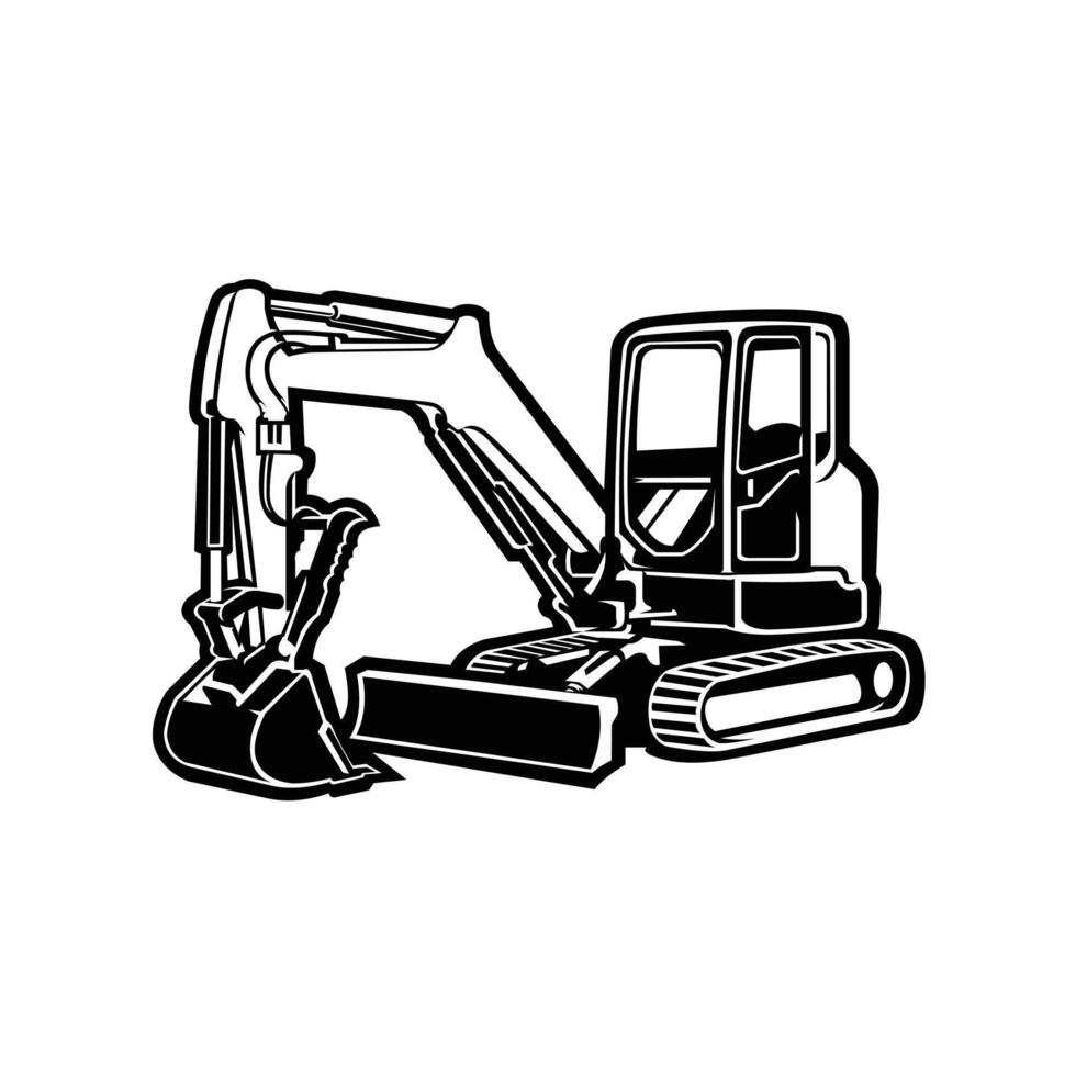 Premium Mini Excavator Monochrome Silhouette Art Icon Illustration Isolated vector