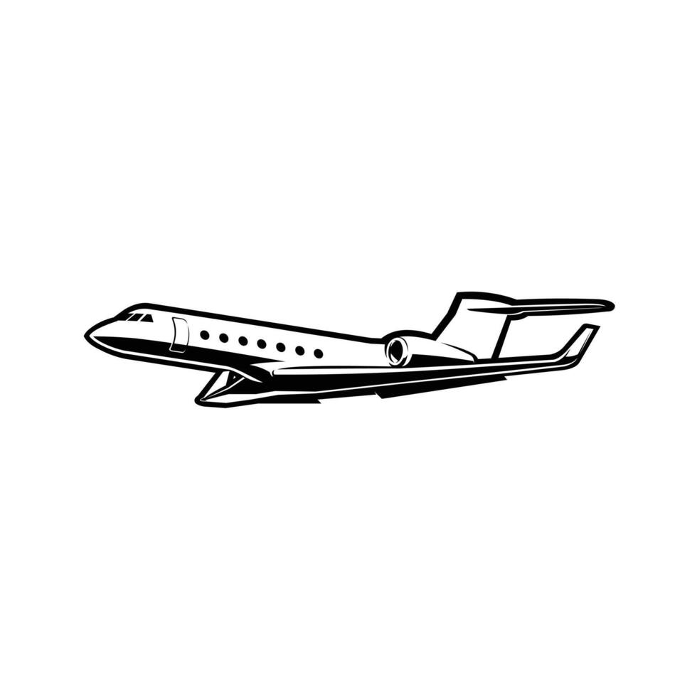 Private Jet Plane Monochrome Silhouette Icon Illustration Isolated. Best for Transportation Related Industry vector